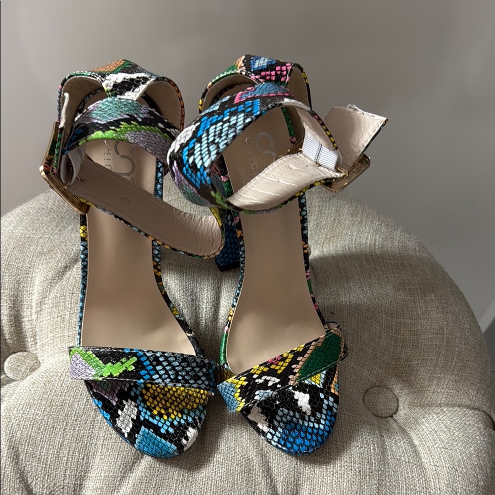 Blue and Green Butterfly Heels with Bow Detail